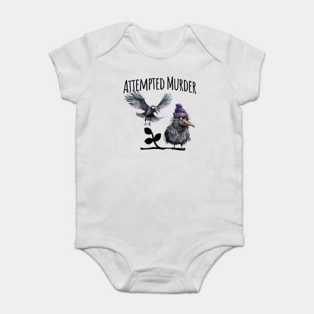 Attempted Murder funny crow visual pun design Baby Bodysuit by Luxinda